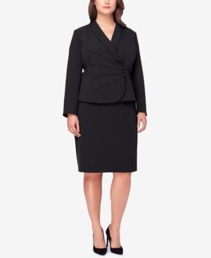 Tahari Asl Plus Size Ruched Asymmetrical Skirt Suit