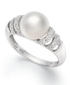 Sterling Silver Ring, Cultured Freshwater Pearl (9mm) And Diamond Accent Ring