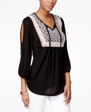 Style & Co. Crochet Trim Cold Shoulder Peasant Top, Only At Macy's