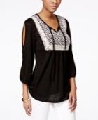 Style & Co. Crochet Trim Cold Shoulder Peasant Top, Only At Macy's