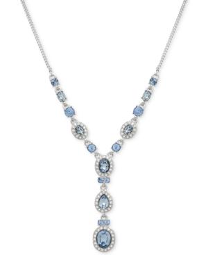 Givenchy Silver-tone Pave & Blue Stone Lariat Necklace