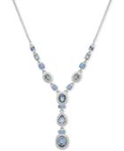 Givenchy Silver-tone Pave & Blue Stone Lariat Necklace
