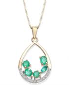 Emerald (3/4 Ct. T.w.) & Diamond (1/8 Ct. T.w.) 18 Pendant Necklace In 14k Gold