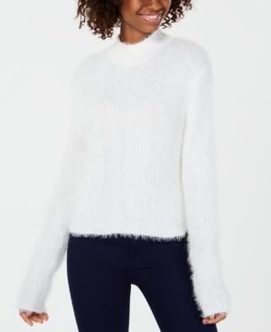 Planet Gold Juniors' Fuzzy Mock-neck Cropped Sweater