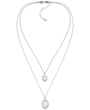 Carolee Silver-tone Crystal Two Layer Pendant Necklace
