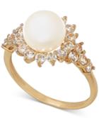 Freshwater Pearl (8mm) And White Topaz (1 Ct. T.w.) Ring In 14k Gold