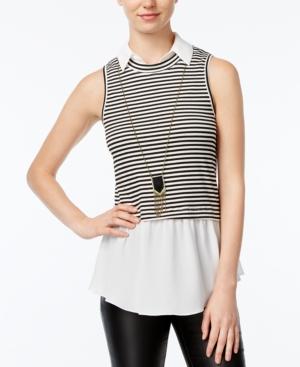 Bcx Juniors' Striped Layered-look Top With Necklace