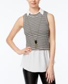 Bcx Juniors' Striped Layered-look Top With Necklace