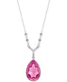 Swarovski Silver-tone Pink Crystal Pendant Necklace