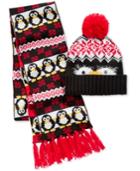 Hooked Up Iot Juniors' Penguin Hat & Scarf Set