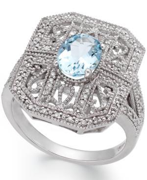 Aquamarine (1 Ct. T.w.) And Diamond (1/10 Ct. T.w.) Filigree Ring In Sterling Silver