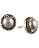 Judith Jack 14k Gold Over Sterling Silver Marcasite (2/5 Ct. T.w.) And Freshwater Pearl (6mm) Button Earrings