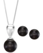 2-pc. Set Onyx (10 & 12mm) Pendant Necklace And Matching Stud Earrings In Sterling Silver