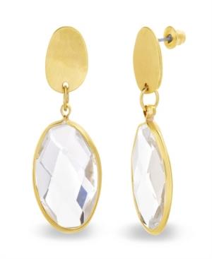 Catherine Malandrino Women's White Rhinestone Oval Shaped Yellow Gold-tone Drop Earrings