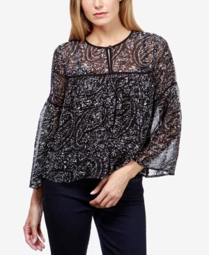 Lucky Brand Sheer Printed Bell-sleeve Blouse