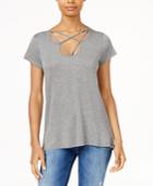 Hippie Rose Juniors' Short-sleeve Strap-detail Top
