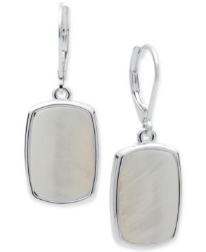 Nine West Silver-tone Pearl-look Rectangle Drop Earrings