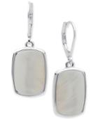 Nine West Silver-tone Pearl-look Rectangle Drop Earrings