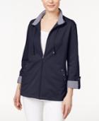 Karen Scott Petite Striped-detail Zip-front Jacket, Only At Macy's