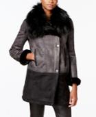 T Tahari Faux-fur-trim Colorblocked Faux-shearling Coat