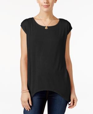Pink Rose Juniors' Cap-sleeve Handkerchief-hem Top