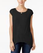 Pink Rose Juniors' Cap-sleeve Handkerchief-hem Top