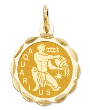 14k Gold Charm, Engraveable Aquarius Zodiac Disc Charm