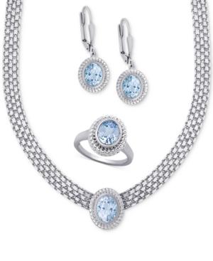 Blue Topaz Collar Necklace, Drop Earrings And Ring Set (10 Ct. T.w.) In Sterling Silver