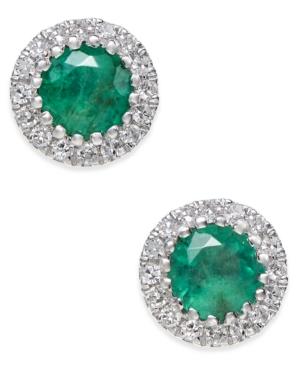 Emerald (5/8 Ct. T.w.) And Diamond (1/10 Ct. T.w.) Stud Earrings In 14k White Gold