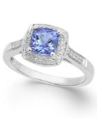 Tanzanite (1-1/8 Ct. T.w.) And Diamond (1/8 Ct. T.w.) Cushion Ring In 14k White Gold