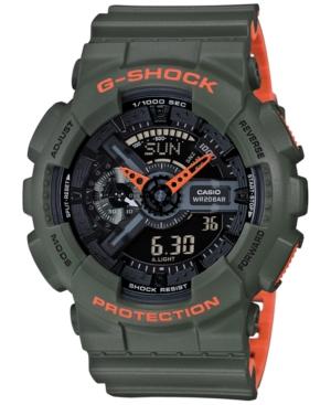 G-shock Men's Analog-digital Green & Orange Resin Strap Watch 55mm Ga110ln-3a