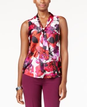 Kasper Printed Tie-neck Blouse