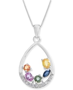 Multi-sapphire (1-1/4 Ct. T.w.) & Diamond (1/8 Ct. T.w.) 18 Pendant Necklace In 14k White Gold