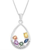 Multi-sapphire (1-1/4 Ct. T.w.) & Diamond (1/8 Ct. T.w.) 18 Pendant Necklace In 14k White Gold