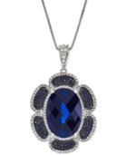 Lab-created Blue Sapphire (16-5/8 Ct. T.w.) And White Sapphire (7/8 Ct. T.w.) Flower Pendant Necklace In Sterling Silver