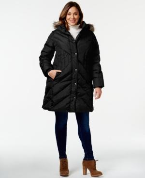 London Fog Plus Size Faux-fur-trim Quilted Puffer Coat
