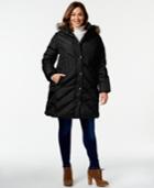 London Fog Plus Size Faux-fur-trim Quilted Puffer Coat