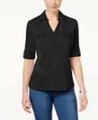 Karen Scott Cotton Utility Polo Top, Created For Macy's