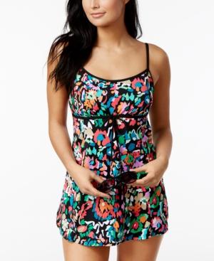 Swim Solutions Color Take Floral-print Tummy-control Swimdress Women's Swimsuit