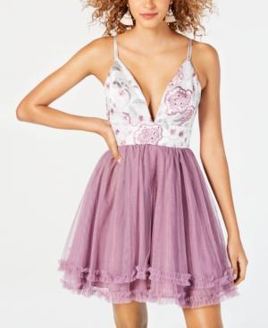 Dear Moon Juniors' Embroidered Ruffled Fit & Flare Dress