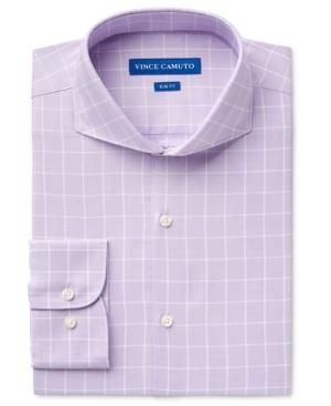 Vince Camuto Men's Slim-fit Purple Windowpane Dress Shirt