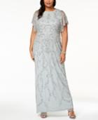 Adrianna Papell Plus Size Beaded Flutter-sleeve Gown
