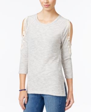 Miss Chievous Juniors' Crochet-trim Cold-shoulder Top