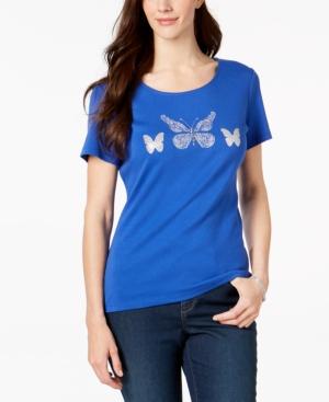 Karen Scott Cotton Butterfly Waltz T-shirt, Created For Macy's