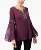Jm Collection Embroidered Bell-sleeve Blouse