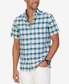 Nautica Men's Star Plaid Linen Blend Short-sleeve Shirt