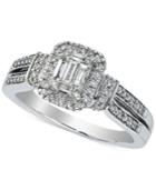 Diamond Cluster Engagement Ring (1/2 Ct. T.w.) In 14k White Gold