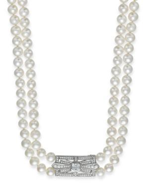 Arabella Bridal Cultured Freshwater Pearl (6-1/2mm) And Swarovski Zirconia (2-3/8 Ct. T.w.) Two-row Necklace In Sterling Silver