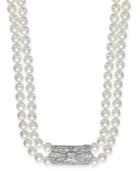 Arabella Bridal Cultured Freshwater Pearl (6-1/2mm) And Swarovski Zirconia (2-3/8 Ct. T.w.) Two-row Necklace In Sterling Silver