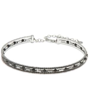 Anne Klein Hematite-tone Jet Crystal Triple-row Choker Necklace